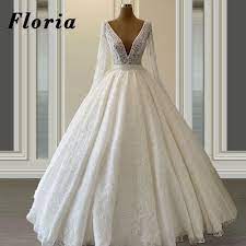 Warum ist türkisches brautkleid berühmt? Spezieller Deal 50 Off Elegante Voll Friesen Weiss Hochzeit Kleider Mit Langen Armeln Brautkleider Turkische Afrikanische V Neck Hochzeit Braut Kleid 2021 Dubai