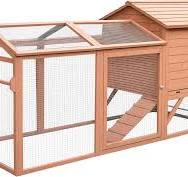 PawHut 96.5" Chicken Coop Wooden Hen House Poultry Cage Pen Portable with  Wheels and Nesting Box, Chicken Cage for Backyard Outdoor, Natural