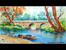 Thanks for watching our channel. How To Draw A Very Simple Scenery With Bridge For Beginners Step By Step Youtube Drawing Scenery Landscape Pencil Drawings Landscape Drawings