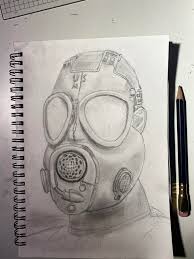 Beneath the oval, extend a long, curved line, enclosing a shape that extends from one end of the oval to the other. M17 Gas Mask Drawing Not Much Of A Body Because I Focused More On The Mask Itself I Ll Make A Proper Body Next Time Gasmasks