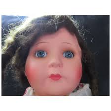 Vtg 24" Paper Mache Straw filled Cloth Doll with glass sleep eyes marked GW