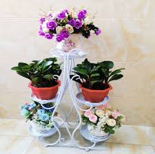 Kuat, berdiri bebas, tempat pot bunga, rak bonsai; Rak Bunga Design 5 Tray Putih Azwiz