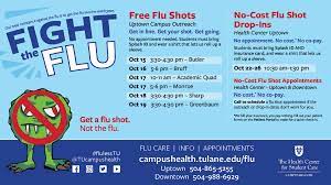Unlike most viral diseases where you get immune by contracting them the first time, with influenza or flu virus, no such luck. No Cost Flu Shots For Students Available On Campus Fall 2018 Schedule Campus Health Tulane University