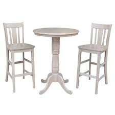 Pub tables and bar tables are often terms used interchangeably, but usually bar tables are a bit higher. 3pc Solid Wood Round Pedestal Bar Height Table And 2 San Remo Dining Sets Washed Gray Taupe International Concepts Target