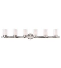 Integrated led provides 2 satin nickel led vanity light bar with white shade. Livex Lighting 15456 91 Manhattan 6 Light 48 Inch Brushed Nickel Bath Vanity Wall Light