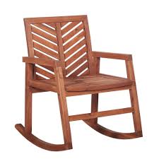 Walker Edison Furniture Company Brown Chevron Outdoor Acacia Wood Rocking Chair Hdwvinrcbr The Home Depot Patio Rocking Chairs Wood Rocking Chair Outdoor Rocking Chairs