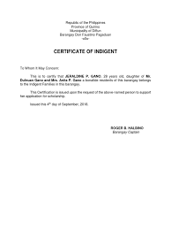 Providing water connection urban area. Certificate Of Indigent