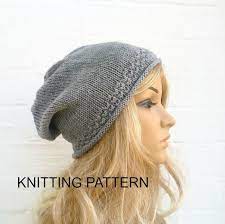 Instant Download Hat Knitting Pattern Slouchy Beanie Knit Hat Roll Back Rim Uk Knitting Pattern Clickclackkni Knitted Hats Hat Knitting Patterns Knitting