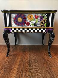 One Of Kind Hand Painted End Table Whimsical Painted Furniture Painted Furniture Whimsical Furniture