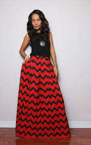 Maxi Skirt Chevron Skirt Red And Black Skirt Floor Length Etsy Chevron Maxi Skirts African Maxi Skirt Full Maxi Skirt