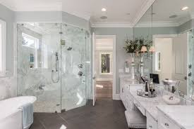 Traditional Master Bathroom With Slate Tile Floors Complex Marble Counters Undermount Sink Free Luxury Master Bathrooms Corner Shower Master Bathroom Design