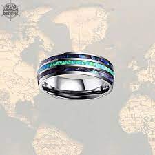 Opal Abalone Ring Mens Wedding Band Green Opal Ring Etsy Rings Mens Wedding Bands Mens Wedding Bands Tungsten Rings For Men