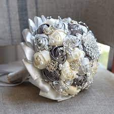 Wedding bouquets are often our favorite style element of a brides ensemble. Newest Grey Cream Hand Made Flower Rhinestone Bridesmaid Crystal Bridal Wedding Bouquets Hand Made Flower Cream Bouquetflower Bouquet Aliexpress