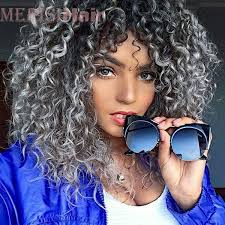 Fahsion Short Black Ombre Grey Curly Wig Hair Costume Wigs Size With Wig Cap Color Gray Wish White Ombre Hair Ombre Curly Hair Curly Hair Styles Naturally