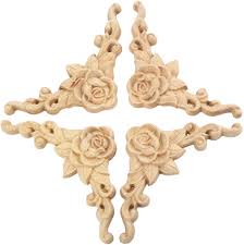 Create a beautiful and elegant european style for your home. Buy Muxsam 4pcs Wood Appliques Onlays For Furniture 3 15 X 3 15 8x8cm Handmade Carved Unpainted Corner Decoration For Home Wall Door Bed Cabinet Cupboard Funiture Door Cabinet Retro Rose Pattern Online In