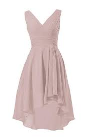 Daisyformals Short High Low Formal Dress V Neck Chiffon Bridesmaid Dress Bm2422 Dusty Rose