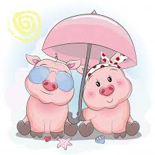 cute piggy couple with umbrella and sun glasses in the beach ilustracao de porco porquinhos bonitos porquinhos desenho