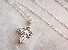 Sterling Cross Necklace Locket Prayer Box Eastern Orthodox Russian Byzantine Vintage Sterling Cross Necklace Prayer Box Locket Necklace