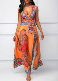Overlay Embellished Dashiki Print V Neck Orange Jumpsuit On Sale Only Us 38 72 Now Buy Cheap Overlay E African Fashion Designers African Fashion African Dress