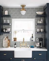 Blue Cabinets And Grey Tile So Organised A Place For Everything It Still Looks Absolutely Fabulous Trendy Kitchen Tile Home Kitchens New Kitchen Cabinets