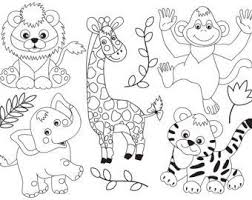 Jungle Animals Clipart Digital Vector Safari Animals Jungle Animal Coloring Pages Animal Clipart Animals Black And White
