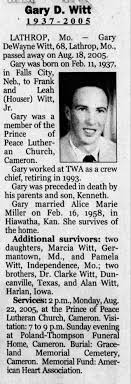Obituary for Gary De Wayne Witt, 1937-2005 (Aged 68)