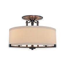 Can i use the existing. Ansmith 3 Light Semi Flush Mount Fixture In Bronze With Beige Linen Shade Bed Bath Beyond