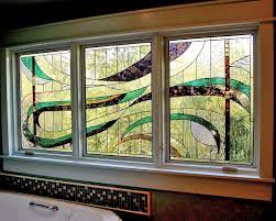 Anytime we do windows for bathrooms the first criteria is always privacy. Helene Waves Design Stainedglass Window Homedecor Decor Colorful Bathroom Artsy Creativ Stained Glass Window Panel Stained Glass Custom Stained Glass