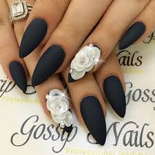 Black And White Almond Shaped Nails Instagrin 3d Flower Nails Flower Nails Matte Nails Design