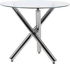 Hampshire ivory painted oak 1.8m cross leg extending dining table. Beliwin Dining Table Glass Round Transparent With 3 Chrome Cross Metal Legs For Kitchen Dining Room Furniture 90 X 75 Cm Amazon Co Uk Home Kitchen