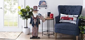 Red, white, and blue linens and pillows work as great fourth of july decorations for a front porch swing, bench, or picnic table. 4th Of July Decorations Patriotic Decor Kirklands