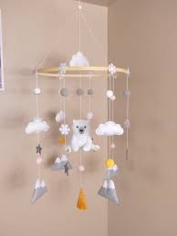 Large Mobile In Polar Bear Felt Cloud Mountain For Nursery Or Child To Hang Baby Room Decoration Mobile Felt Baby Room Decor Room Decor Baby Room
