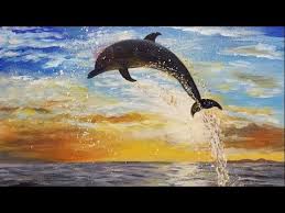 Easy Dolphin Sunset Seascape Acrylic Painting Live Instruction Youtube Sunset Painting Acrylic Dolphin Painting Acrylic Painting Tutorials