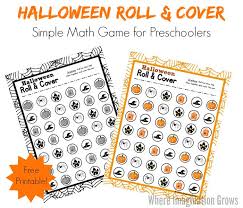 Preschool math activities that are printable! Free Preschool Roll Cover Halloween Math Game Where Imagination Grows