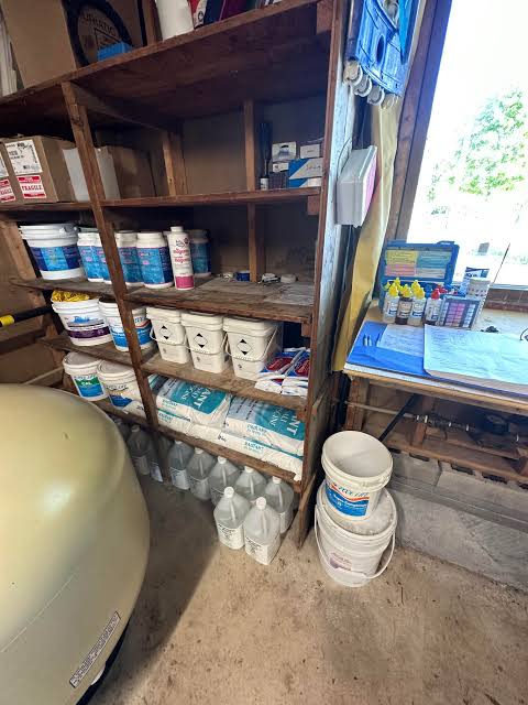 pool chemicals stored in shed