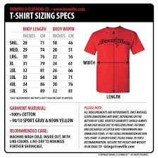 Ironville Size Charts Gym Apparel Measurments Ironville