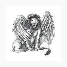 They are the kings of the jungle after all. Winged Lion Protecting Cub Tattoo Poster By Patrimonio Redbubble