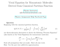 Virial Equation For Monoatomic Molecules Derived From Canonical Partition Function Molecules Thermodynamics Student Problems