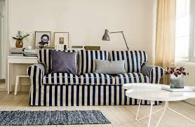 Black And White Striped Sofa Cover City Living In Stripes Ektorp 3 Seater Sofa Cover In Stockholm Stripe Deep Navy Blue Cushion Covers In Ink Living Room Renovation Ikea Sofa Living Room Decor