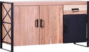 Sideboard in wildeiche bianco massiv geöt, 2 glastüren 5 schubladen mit hirnholzapplikation bht: Gutmann Factory Sideboard Downtown Aus Massivem Akazienholz Mit Metallrahmen Breite 150 Cm Online Kaufen Otto