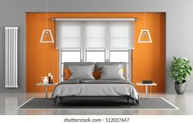 Decorating with orange paint wallpaper interior design color ideas halloween fall traditional classic style gray and orange bedroom features walls clad in phillip jeffries what a gem silver on white manila hemp wallpaper lined with an orange bed. Gray Orange Master Bedroom Window On Stock Illustration 512027647