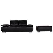 Koinor Sofa Volare Designer Leder Garnitur Schwarz Zweisitzer Hocker German Modern Leather Sofa Design Home Decor