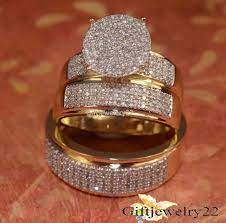 14k Yellow Gold Trio His And Her Diamond Wedding Bridal Band Engagement Ring Set Engagement Rings Bridal Sets Diamond Wedding Bands Engagement Ring White Gold