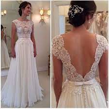 Lace With Chiffon Cap Sleeve Boat Neck Straight Bow Elegant Wedding Dress White Long Wedding Dresses Ivory Wedding Dress Beach Wedding Dress