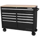 Standard-Duty 46 inch W 9-Drawer Mobile Workbench with Solid Wood Top in Gloss Black 7440946 Husky