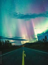 The Northern Lights Are Dancing Beautifully Over A Road In Northern British Columbia Download This High Resolution St Columbia Road Sky Gazing British Columbia