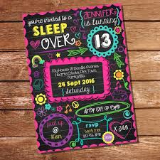 Sleepover Birthday Party Ideas For Teenage Girls 13 Neon Sleepover Invitation Tween Girls Sleep Over Party Etsy Slumber Party Invitations Birthday Party For Teens Sleepover Invitations