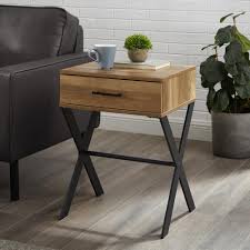 Welwick Designs 18 In X Leg 1 Drawer Metal And Wood Side Table Reclaimed Barnwood Hd8604 The Home Depot