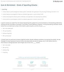 Quiz Worksheet Kinds Of Spoofing Attacks Study Com