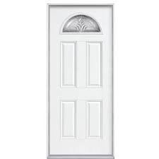 Masonite 36 In X 80 In Providence Fan Lite Finished Smooth Fiberglass Prehung Front Exterior Door With No Brickmold 26137 The Home Depot Fiberglass Entry Doors Entry Doors Exterior Doors